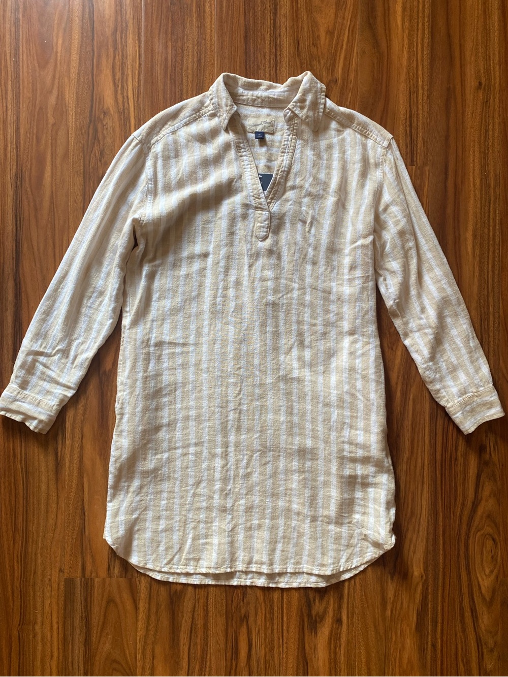 Universal Thread Linen Striped Popover Long Sleeve Tunic Dress Bohemian Size X